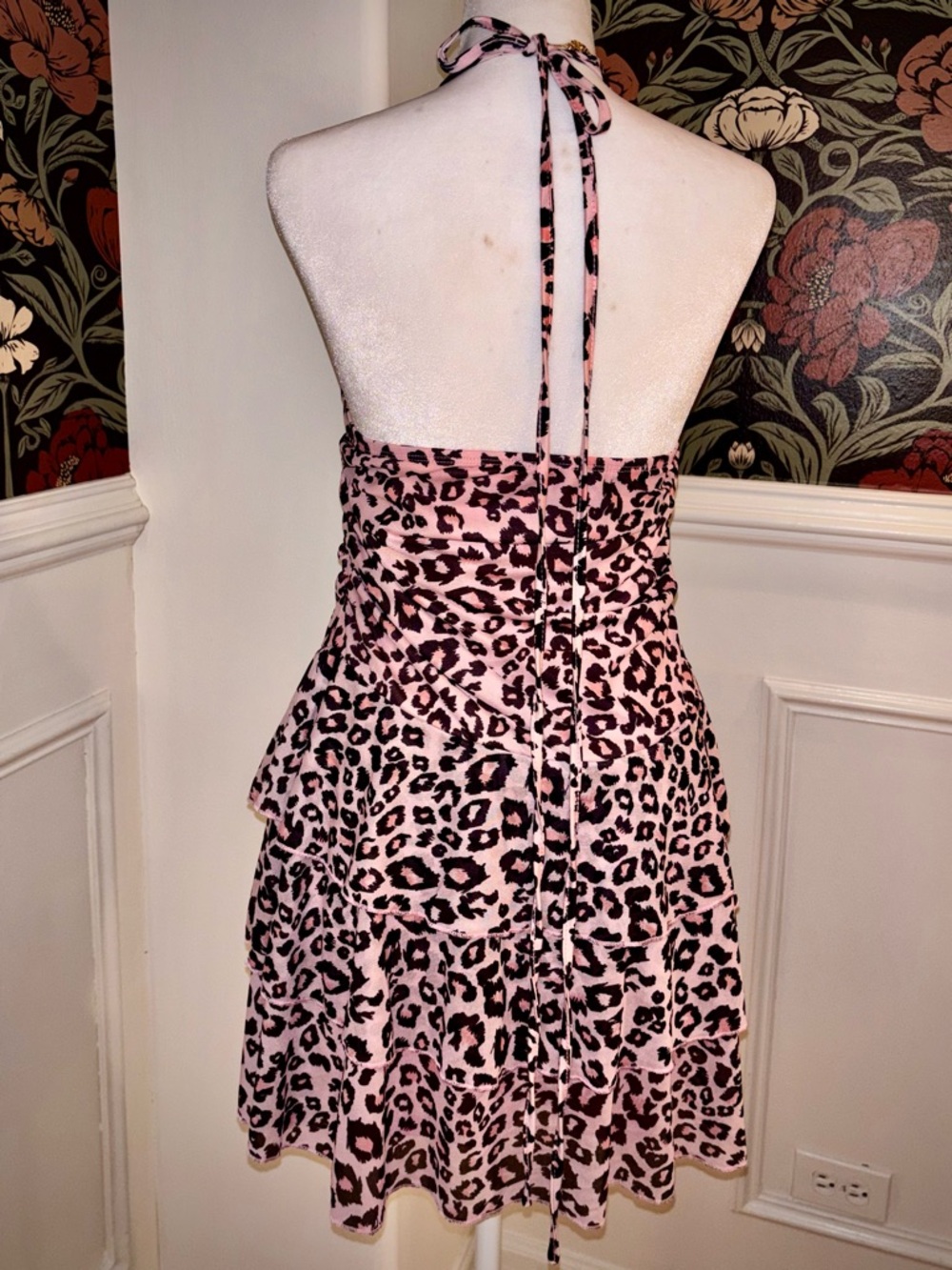 Pink Leopard ๐ Mesh Ruffle Skirt Halter Dress - Picture 4 of 5